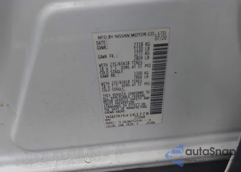 2020 Nissan Murano Sv Fwd z USA, uszkodzony, nr VIN 5N1AZ2BJ3LN161778